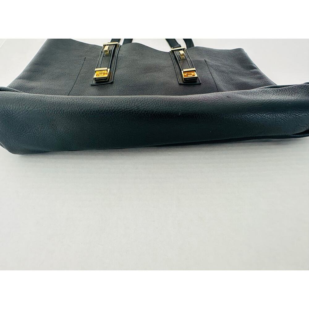India Hicks Solitaire Leather Tote Bag Black with Brushed Gold Accents Flawed - Picture 11 of 11